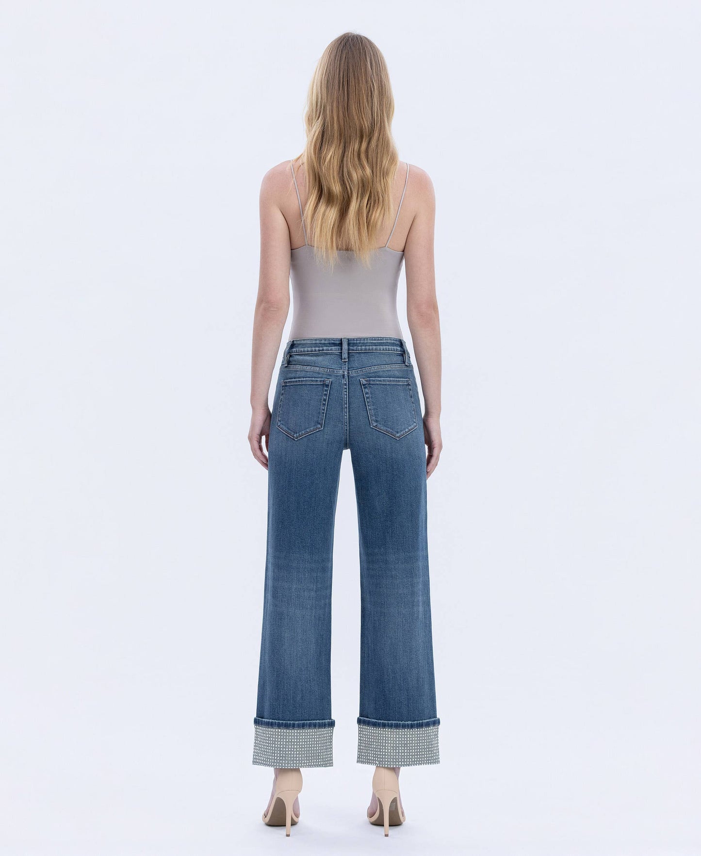 MID RISE MINERAL SILVER CUFFED SLIM WIDE JEANS