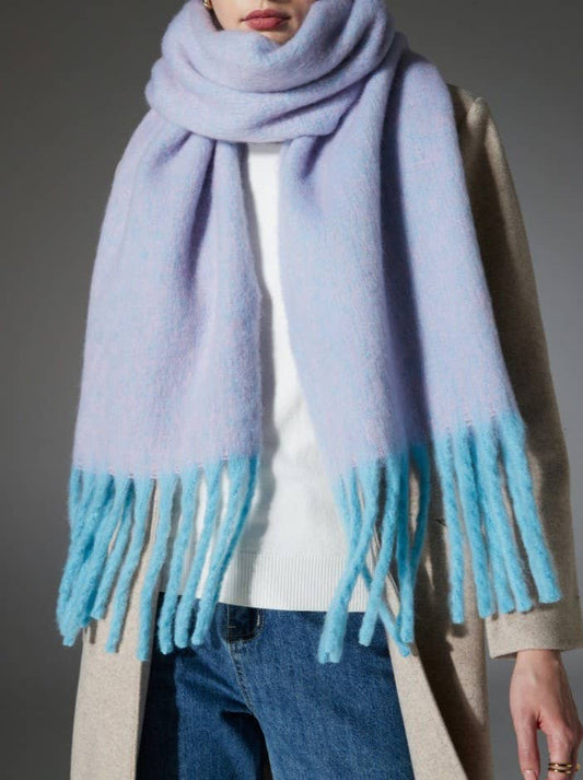 Color-Blocked Tassel Scarf