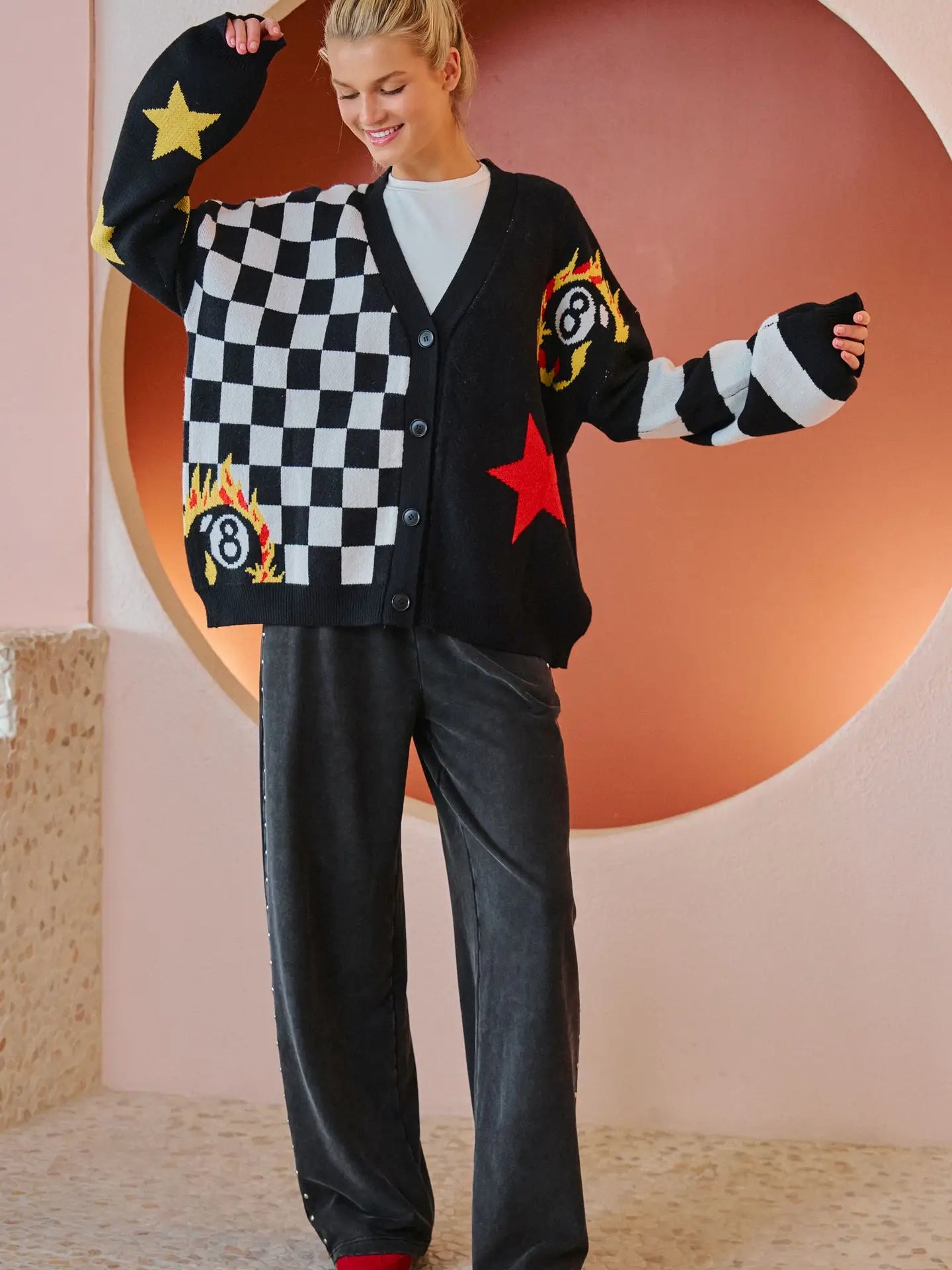 Checkered Graphic Cardigan