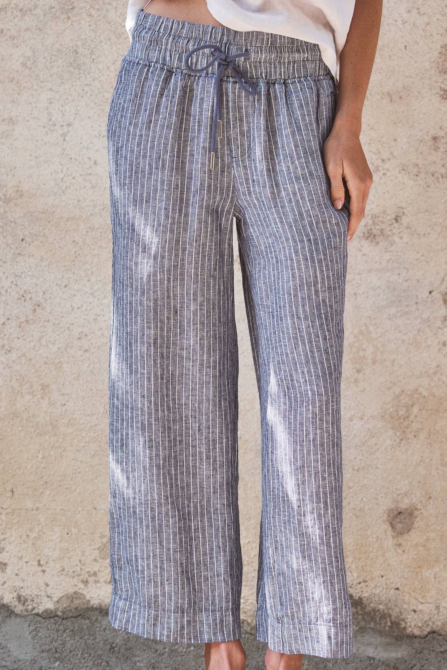 Linen Wide-Leg Drawstring Pants