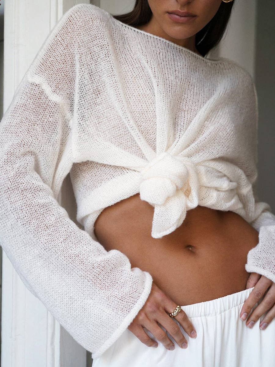 Solid Color Hollow Knit Top