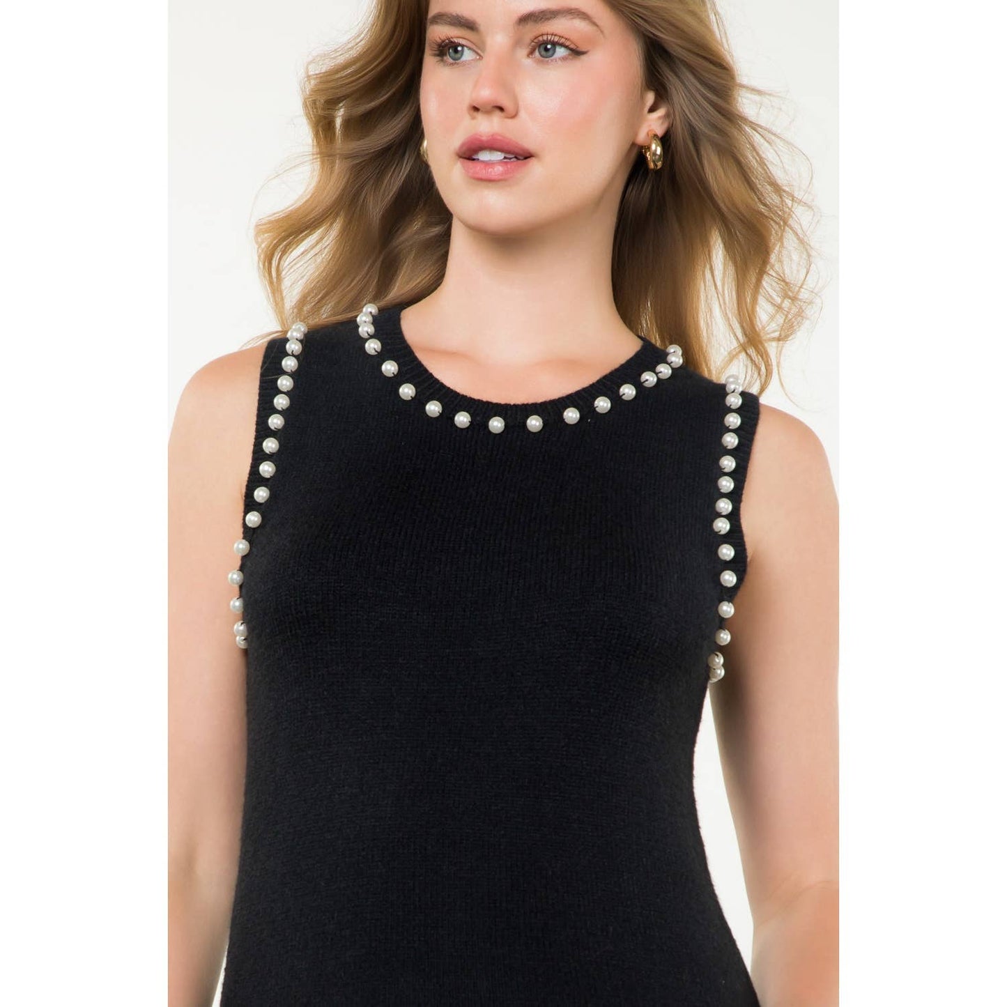 Pearl Trim Sleeveless Knit Top