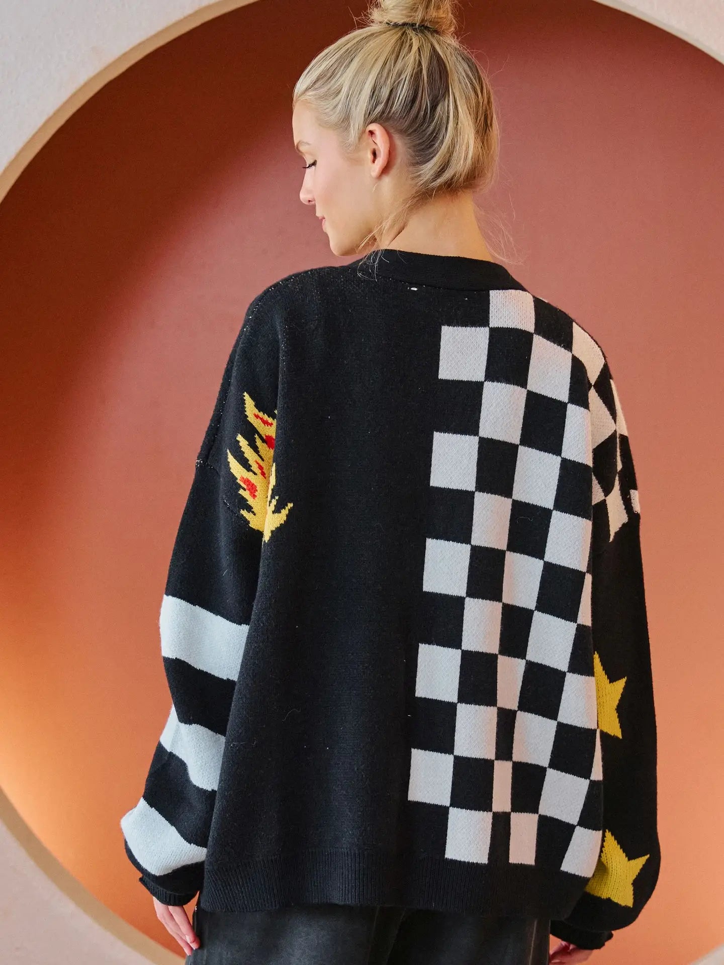 Checkered Graphic Cardigan