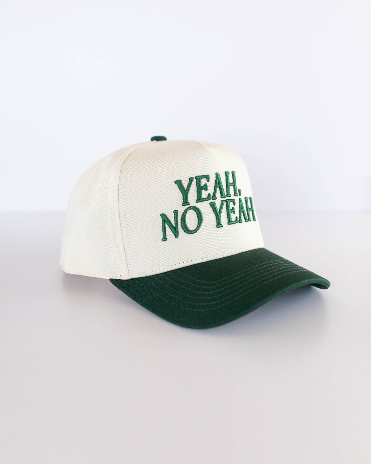 Yeah No Yeah Hat - Dark Green & Cream