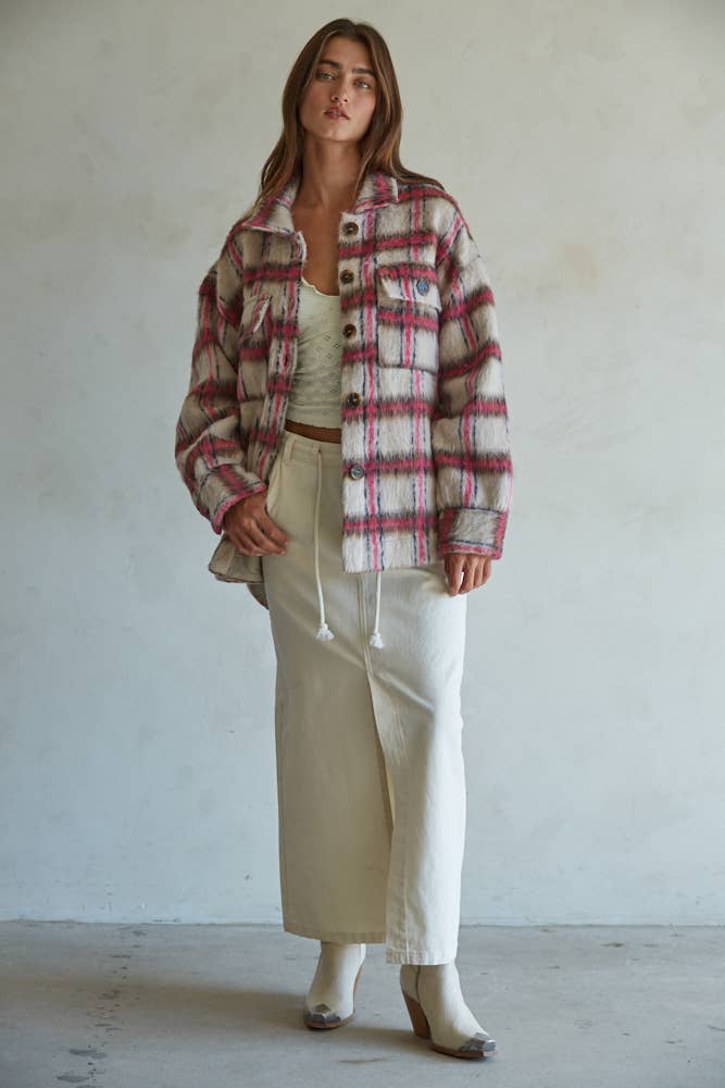 Wool Plaid fringe Jacket