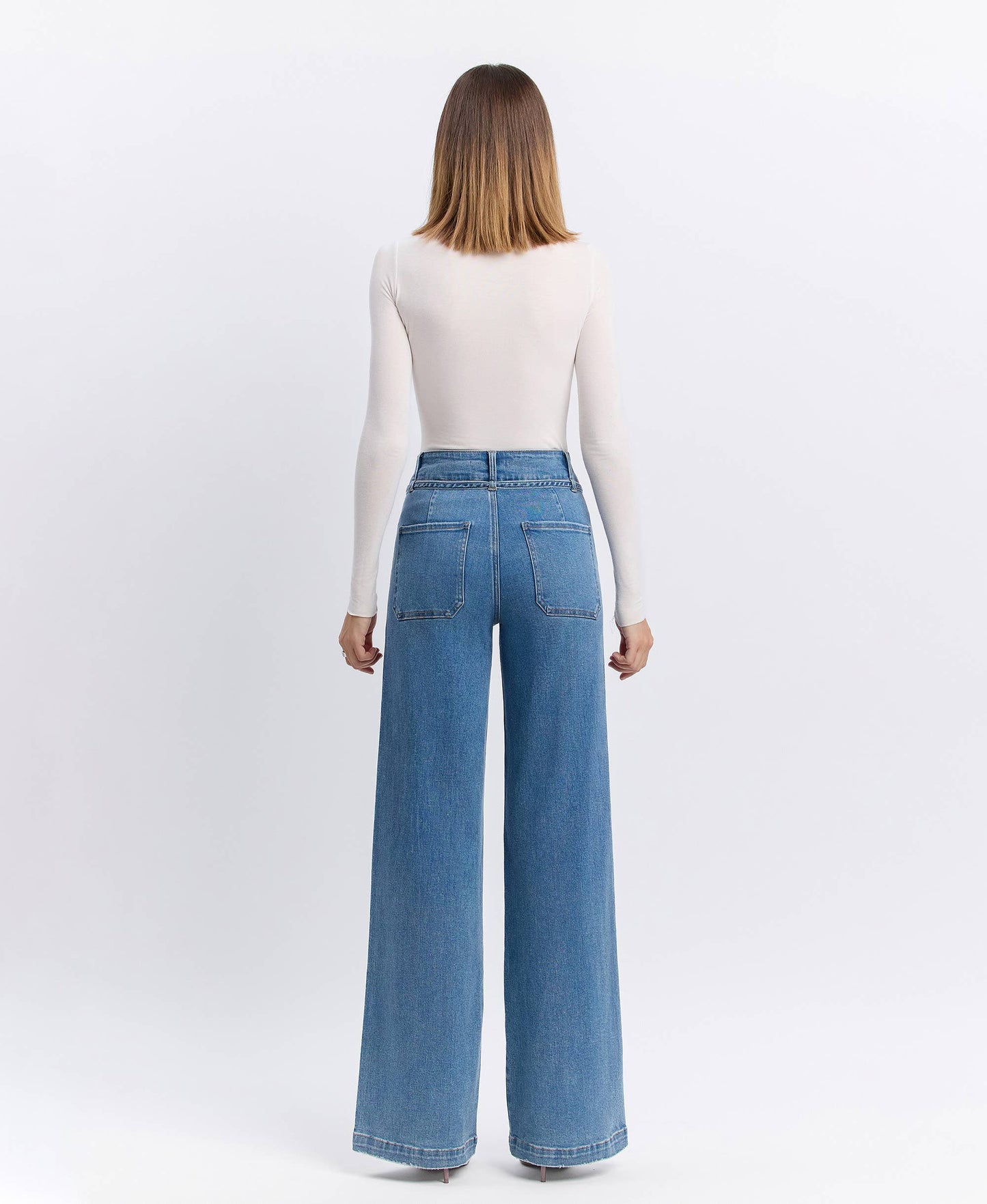 SUPER HIGH RISE TIE WAISTBAND WIDE LEG JEANS -Olivia