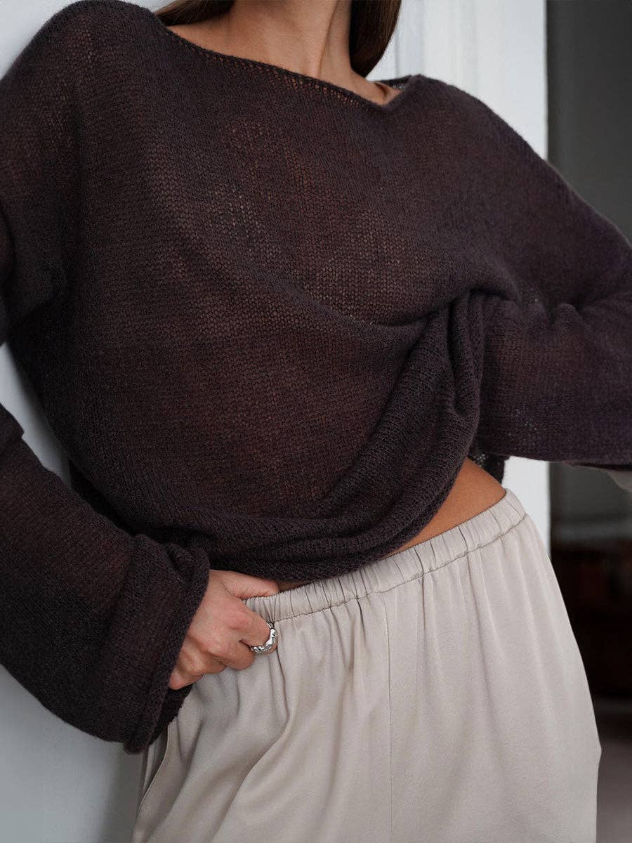 Solid Color Hollow Knit Top