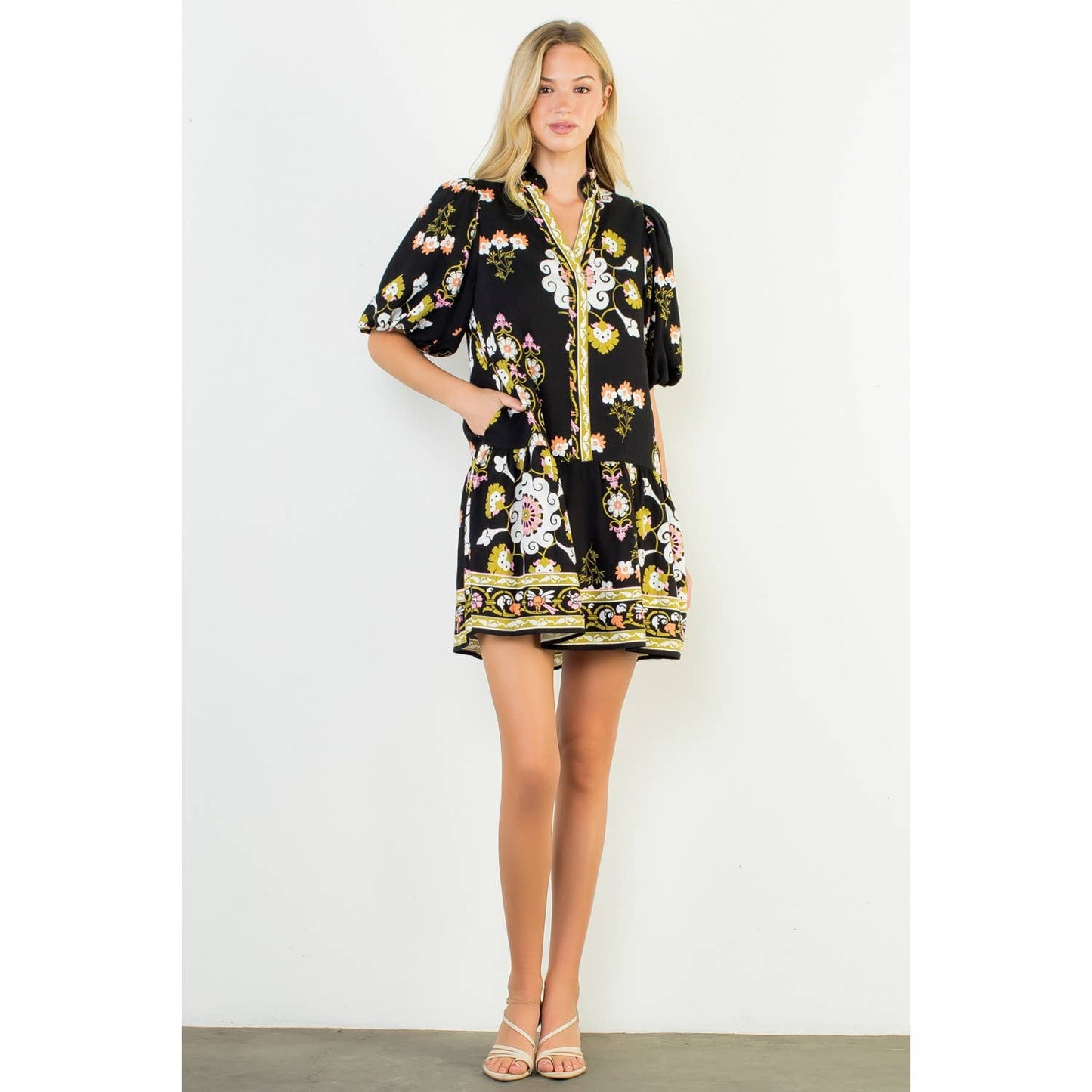 Puff Sleeve V-Neck Floral Mini Dress