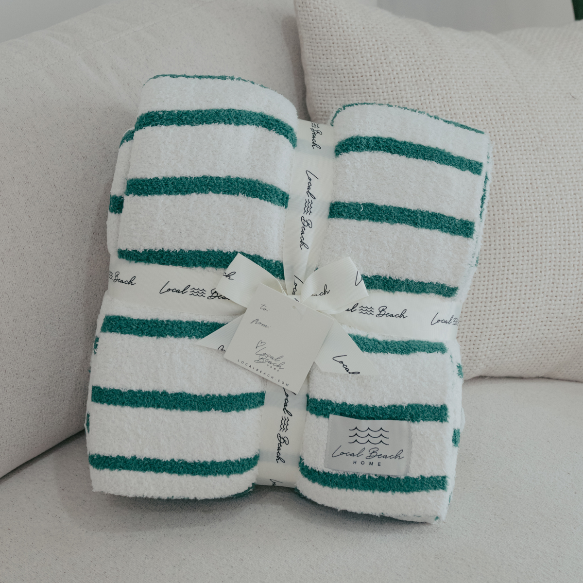 Green/Creme Holiday Stripe Cozy Luxe Home Blanket