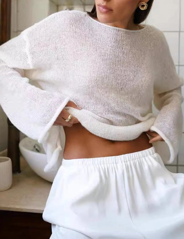 Lori See Through Bell Long Sleeve Knit Top