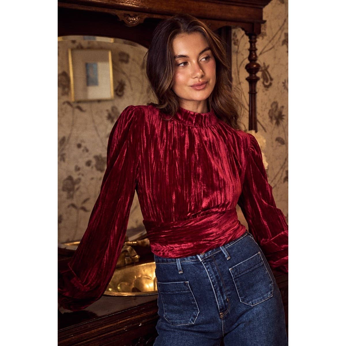 Textured Velvet Holiday Christmas Top