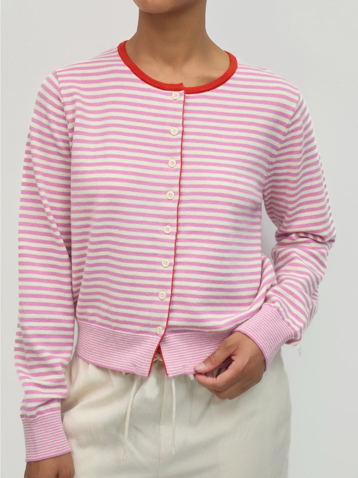 The Montana Cardigan - Ivory/Lilac