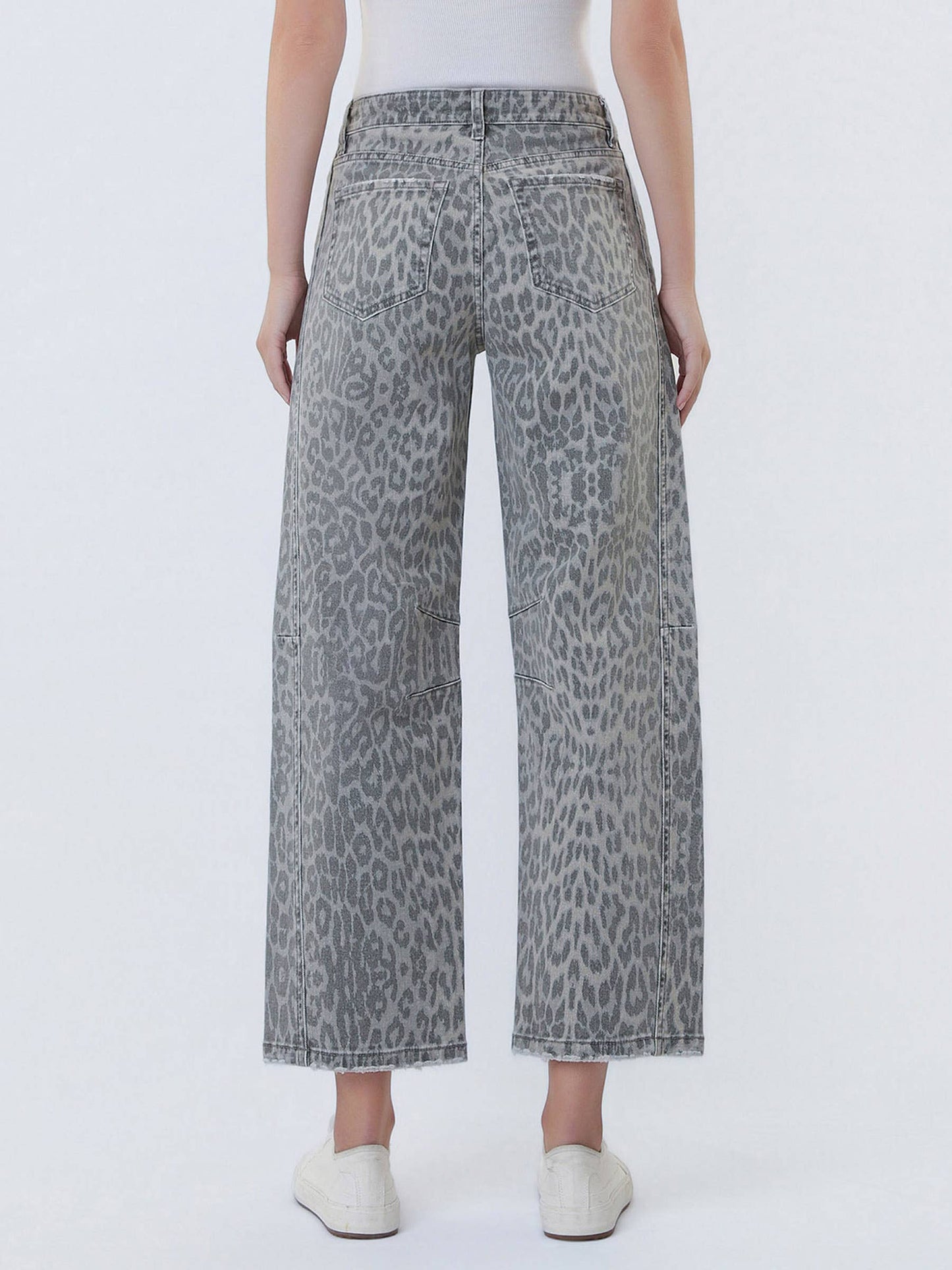 GREY LEOPARD BARREL JEANS