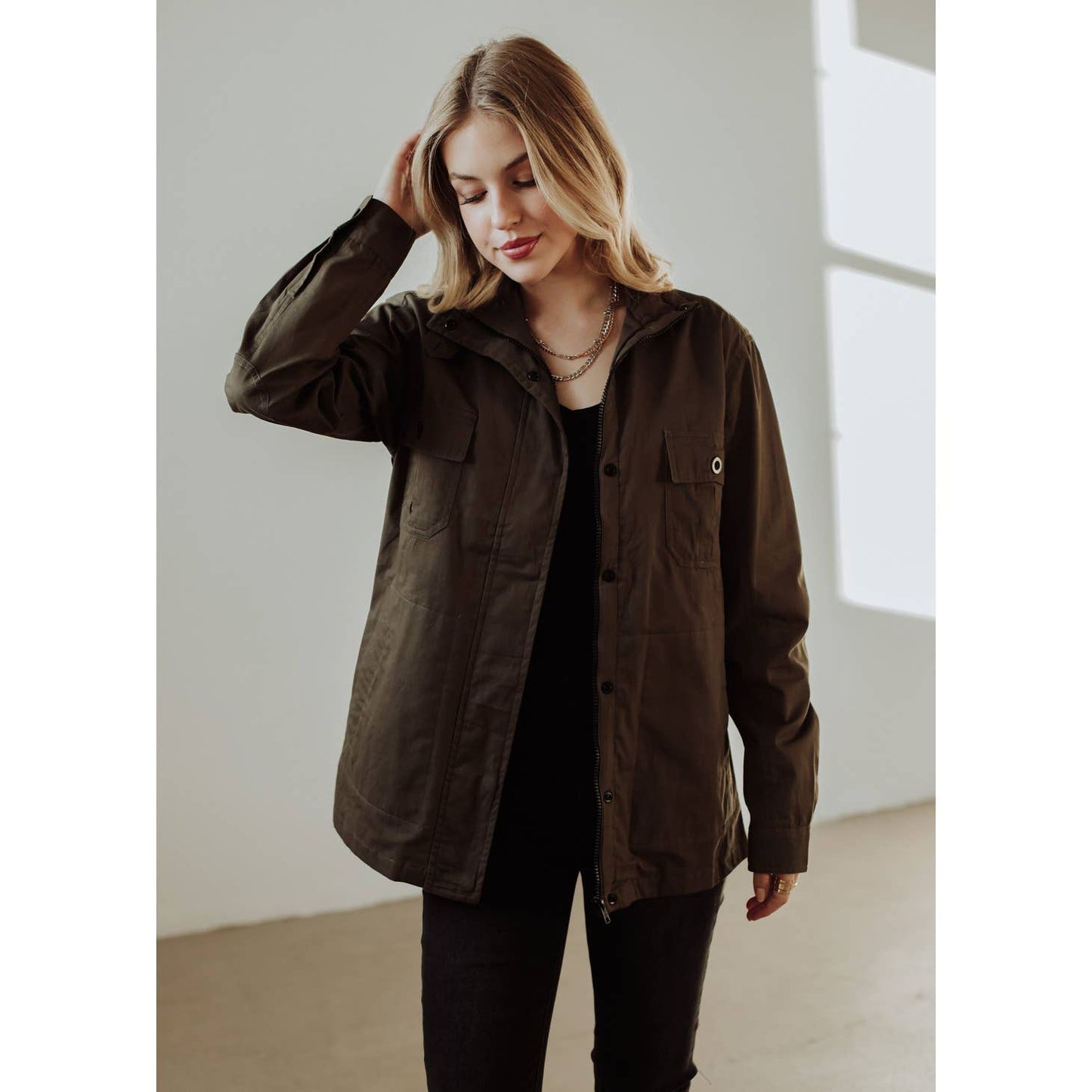Link Olive Jacket w/ Floral Print Patch