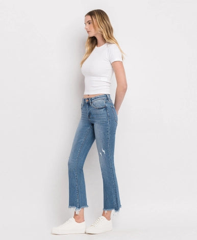 Minnie Mid Rise Distressed Hem Ankle Bootcut Jeans