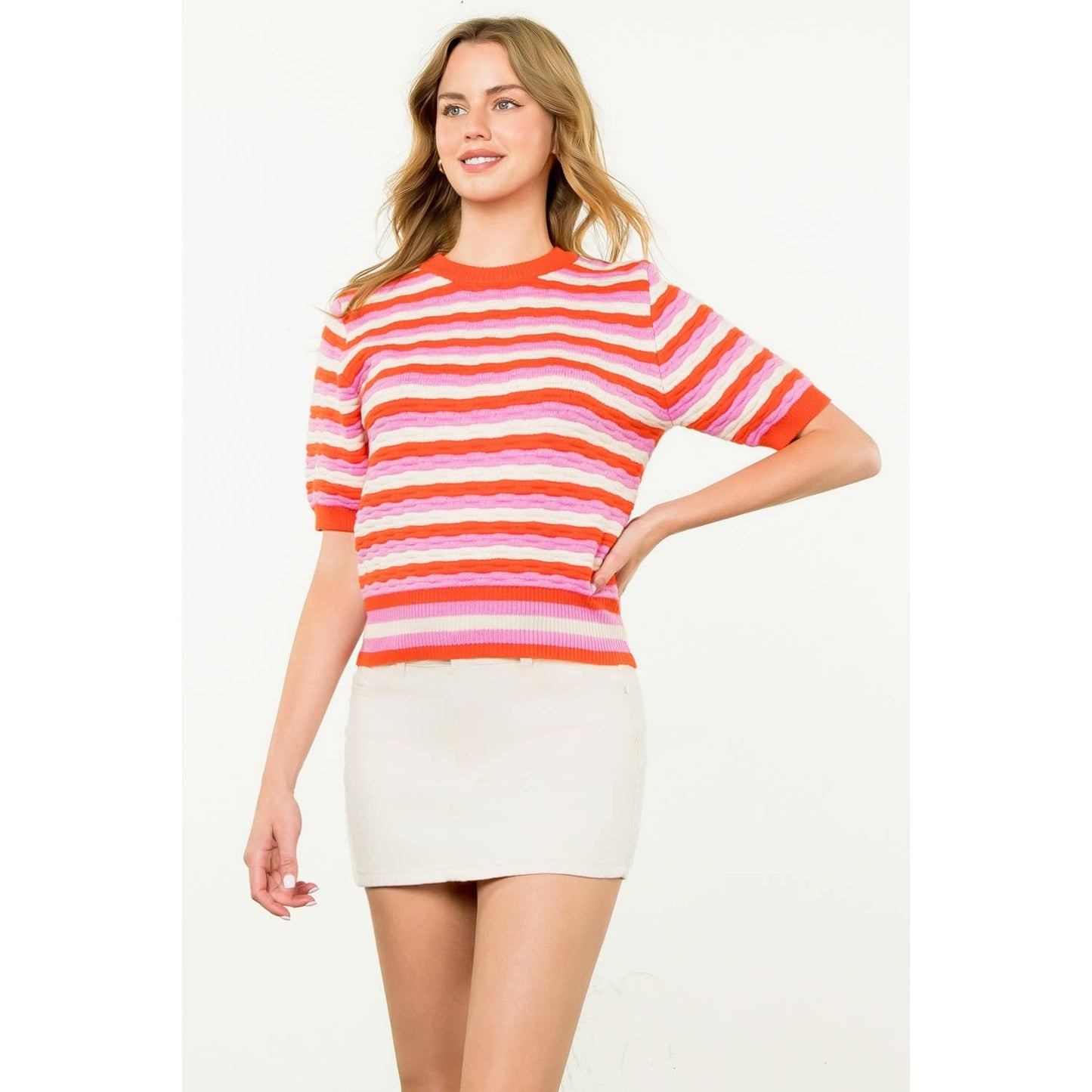 Short Sleeve Knit Pattern Top