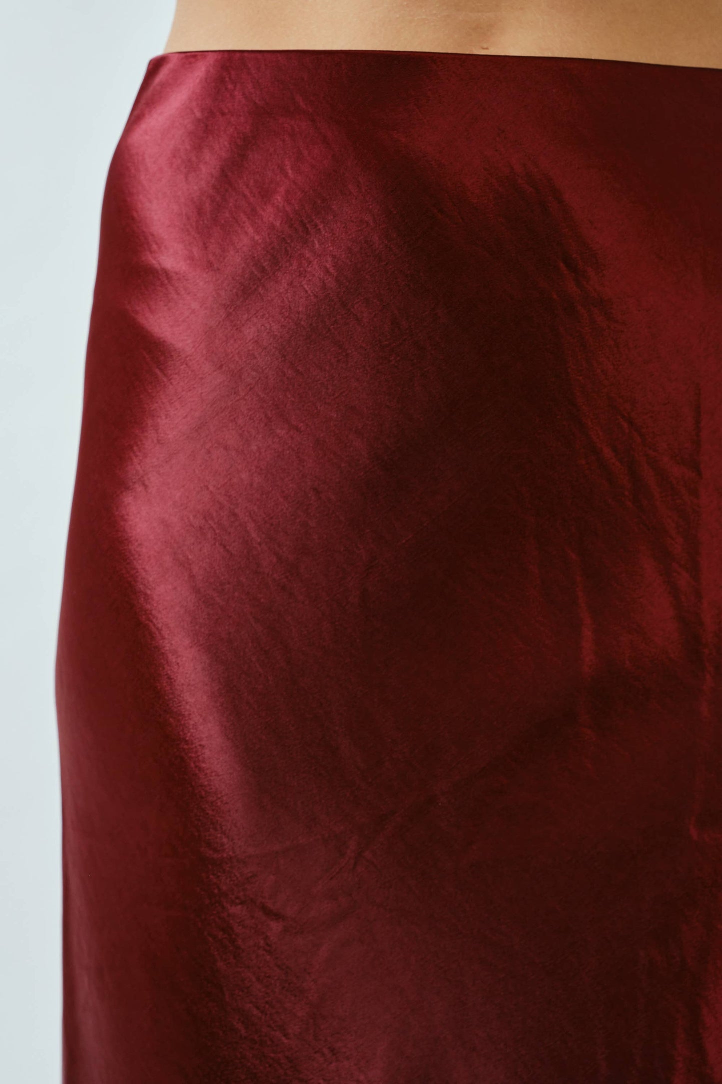 Wine Satin Midi Skirt
