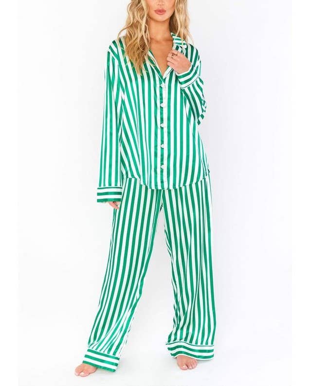 Satin Striped Christmas Pajama Set