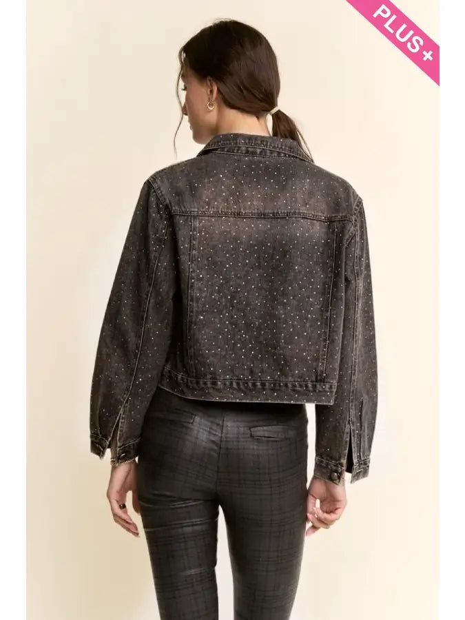 Rhinestone Black Denim Jacket