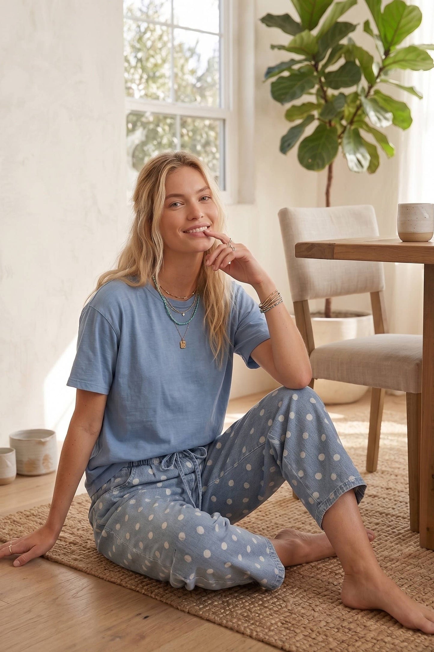 Polka Dot light Denim Barrel Jean
