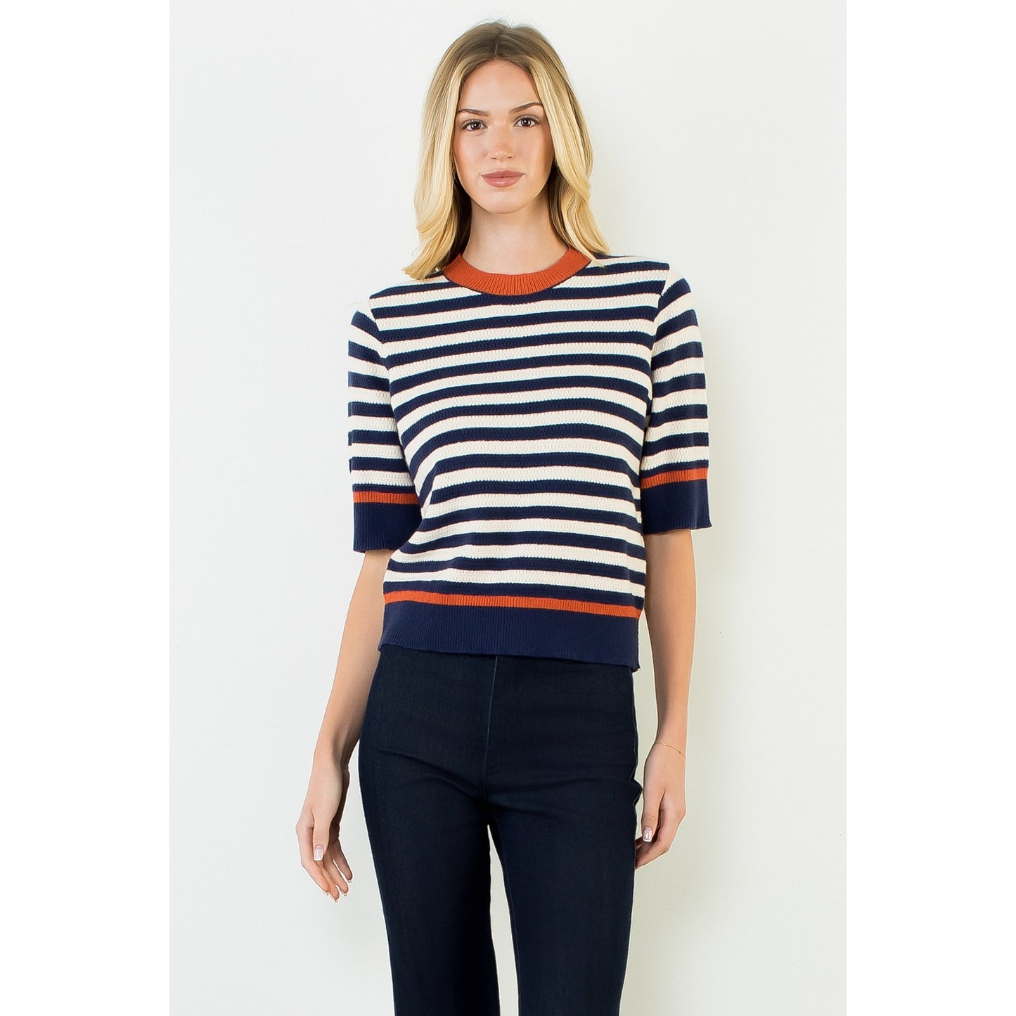 Navy Short Sleeve Sweater