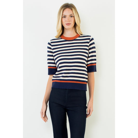 Navy Short Sleeve Sweater