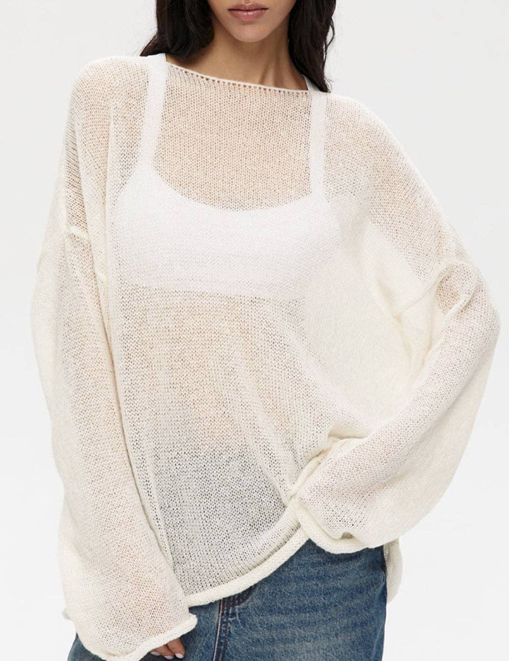 Solid Color Hollow Knit Top