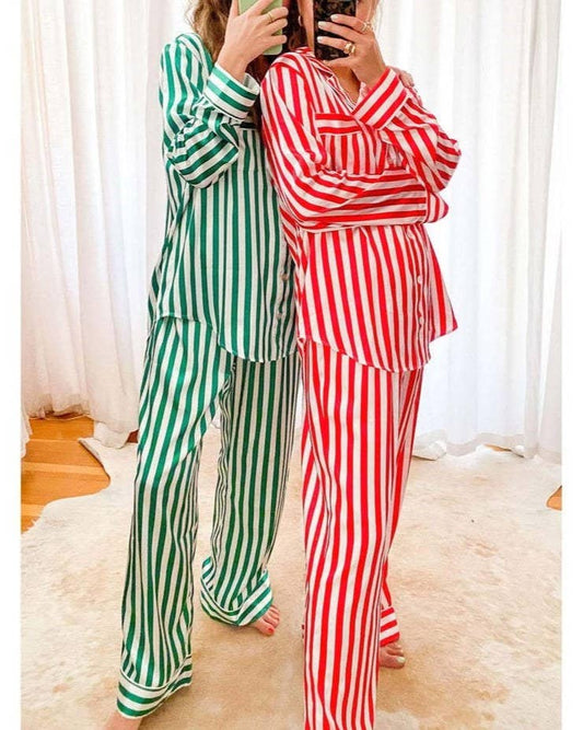 Satin Striped Christmas Pajama Set