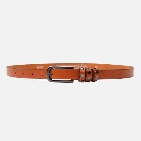 Kai Silver Buckle Skinny Studded Design Leather Belt Women