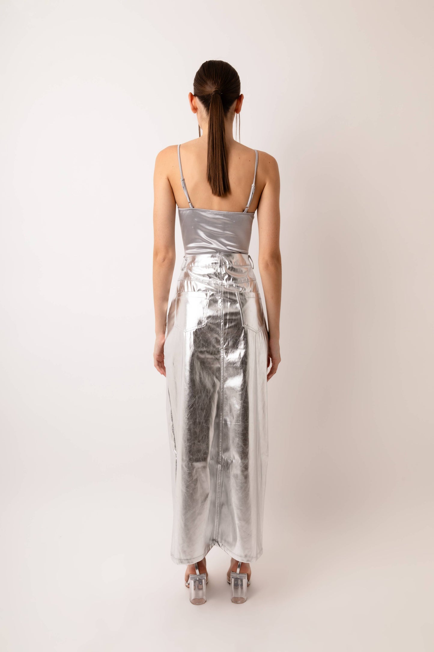 Silver Metallic Maxi Skirt