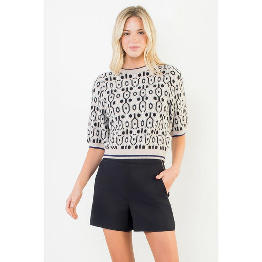 Abstract Short Sleeve Sweater