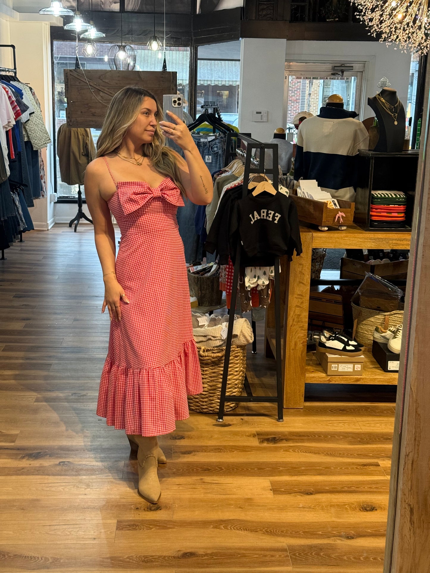 Red Bow Gingham Dress