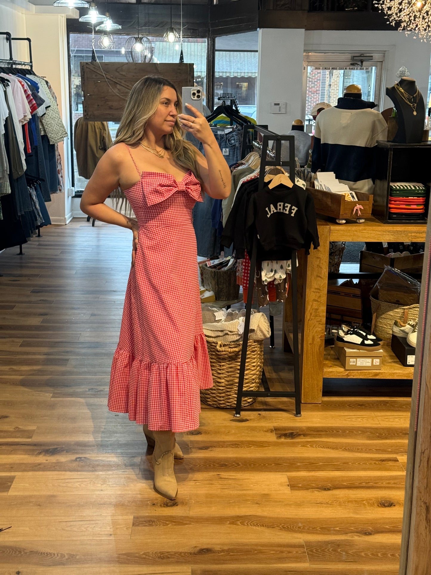 Red Bow Gingham Dress