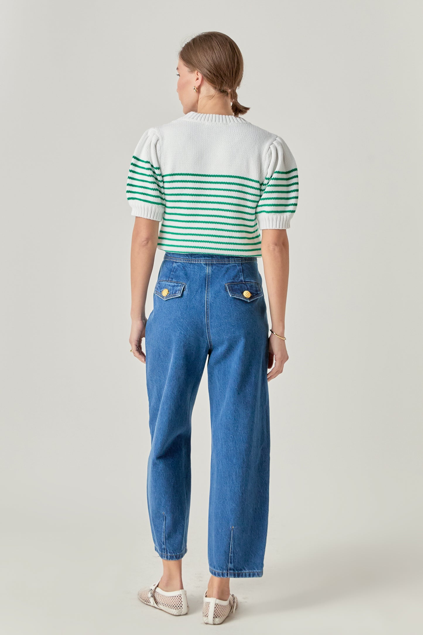 Stripe Short Puff Sleeve Sweater
