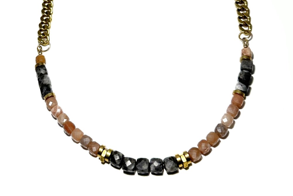 Larvikite + Peach Moonstone Curb