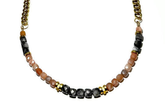 Larvikite + Peach Moonstone Curb