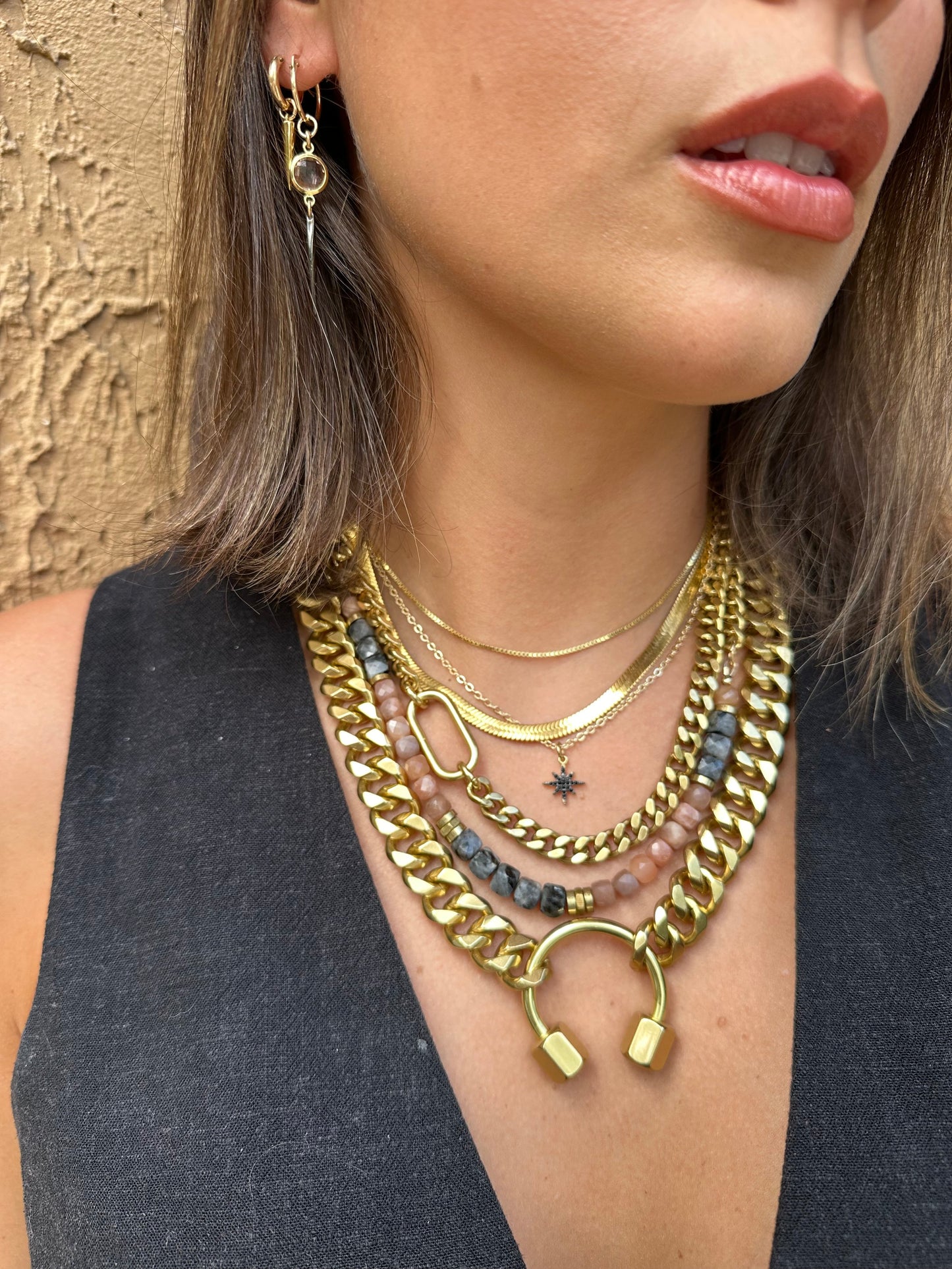 Larvikite + Peach Moonstone Curb