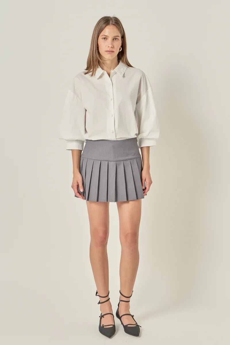 Cotton Shirt with Lace Collar
