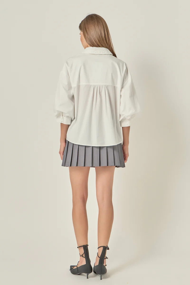 Cotton Shirt with Lace Collar