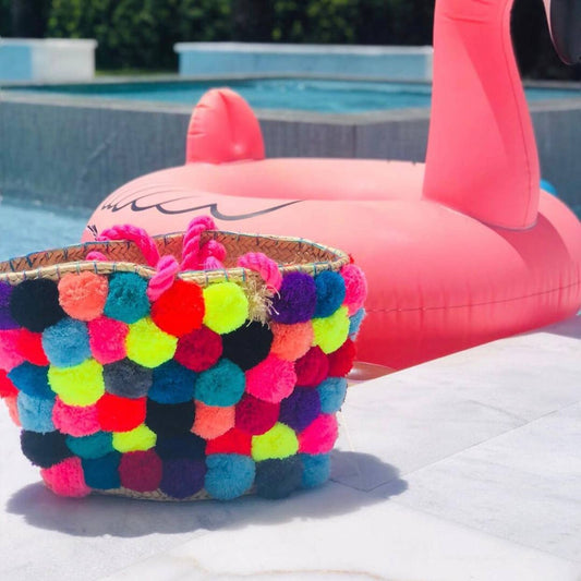 Pom Pom Straw Beach Bag