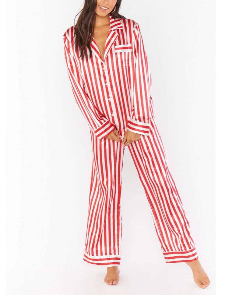 Satin Striped Christmas Pajama Set