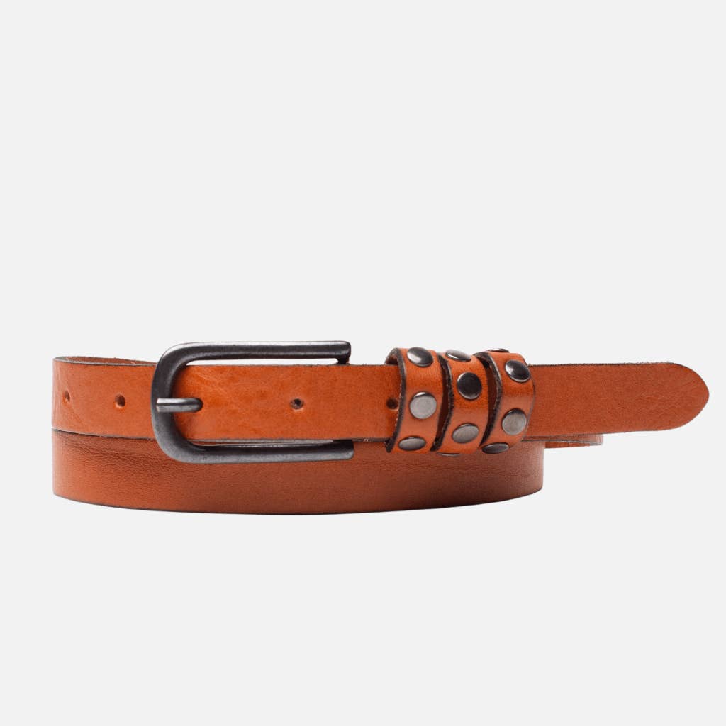 Kai Silver Buckle Skinny Studded Design Leather Belt Women