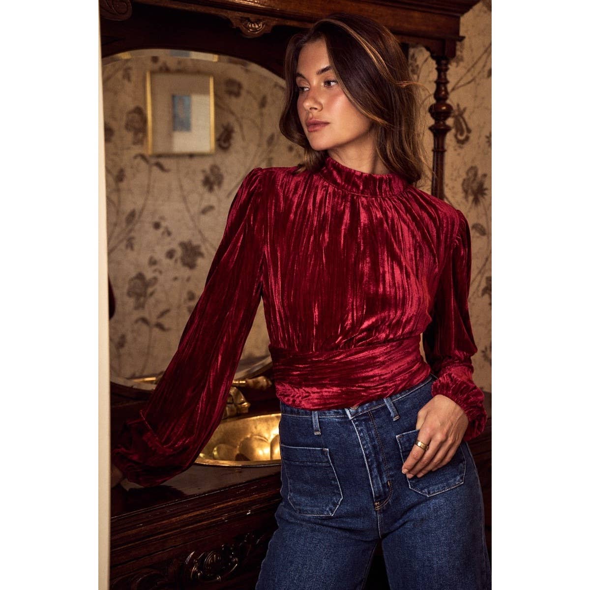 Textured Velvet Holiday Christmas Top