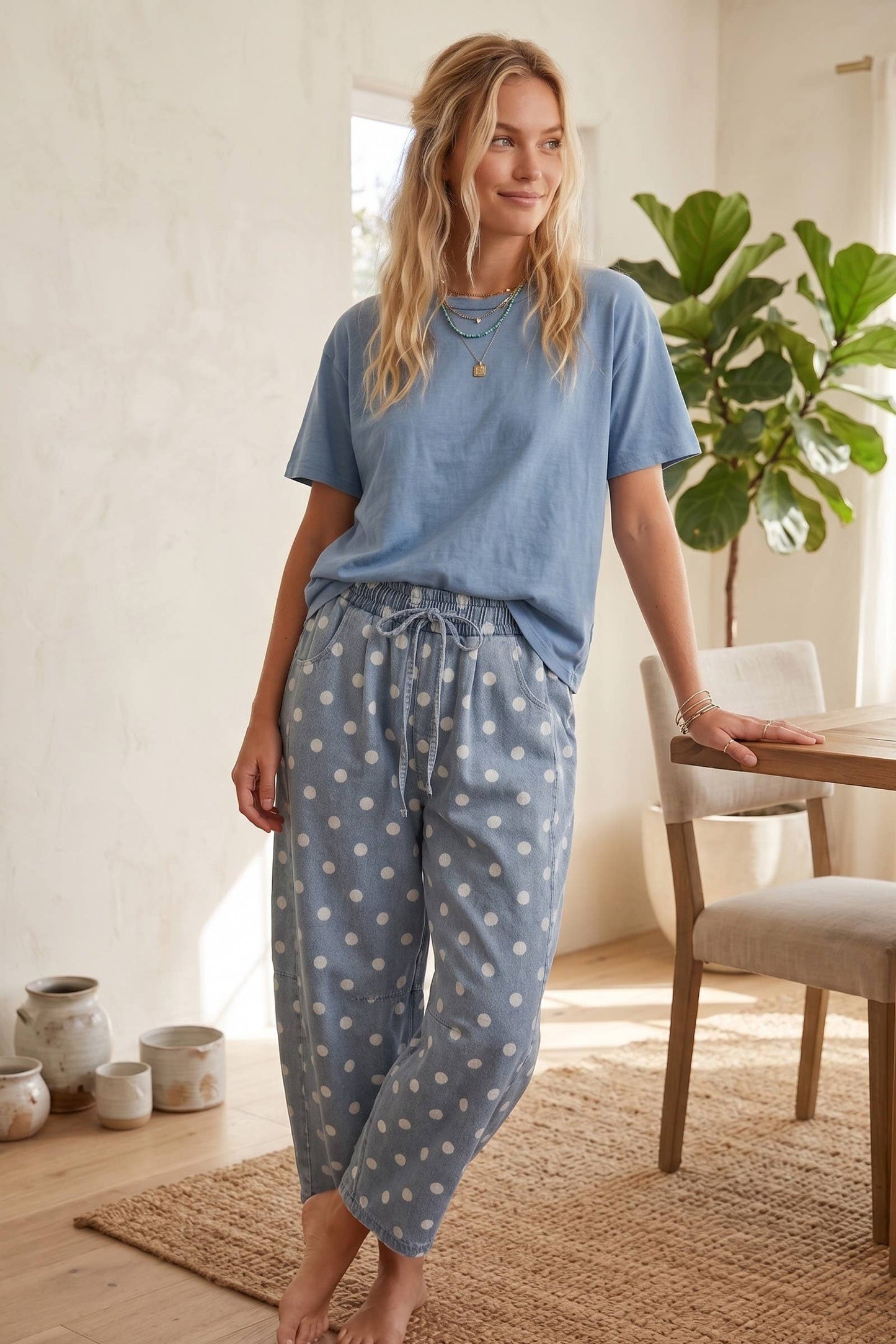 Polka Dot light Denim Barrel Jean