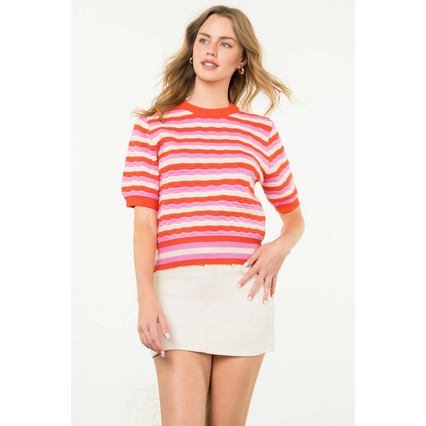 Short Sleeve Knit Pattern Top