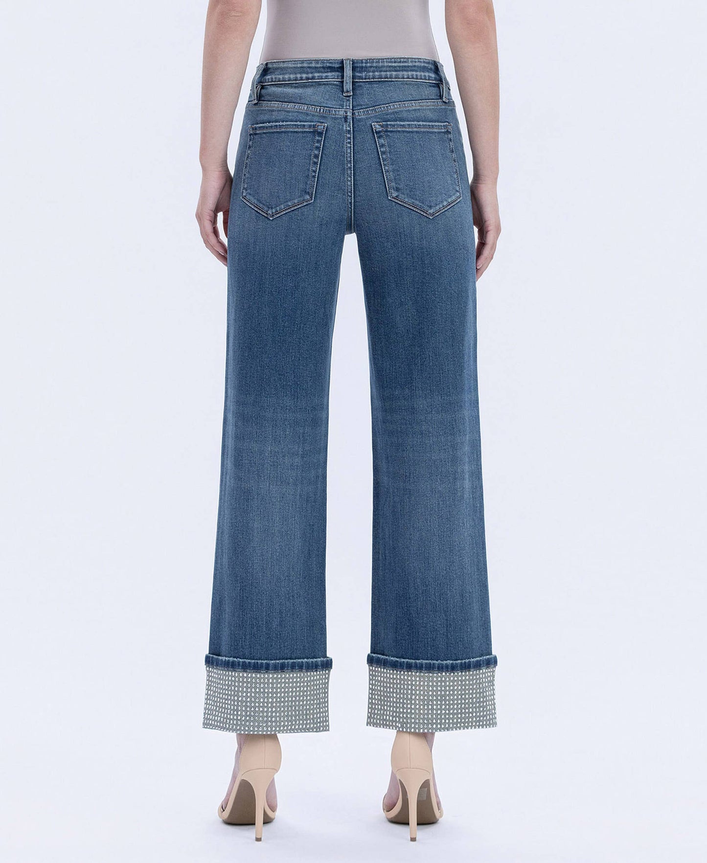 MID RISE MINERAL SILVER CUFFED SLIM WIDE JEANS