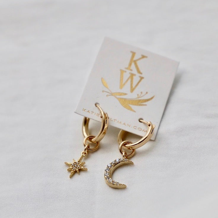 Kara Moon and Star Huggie Earrings