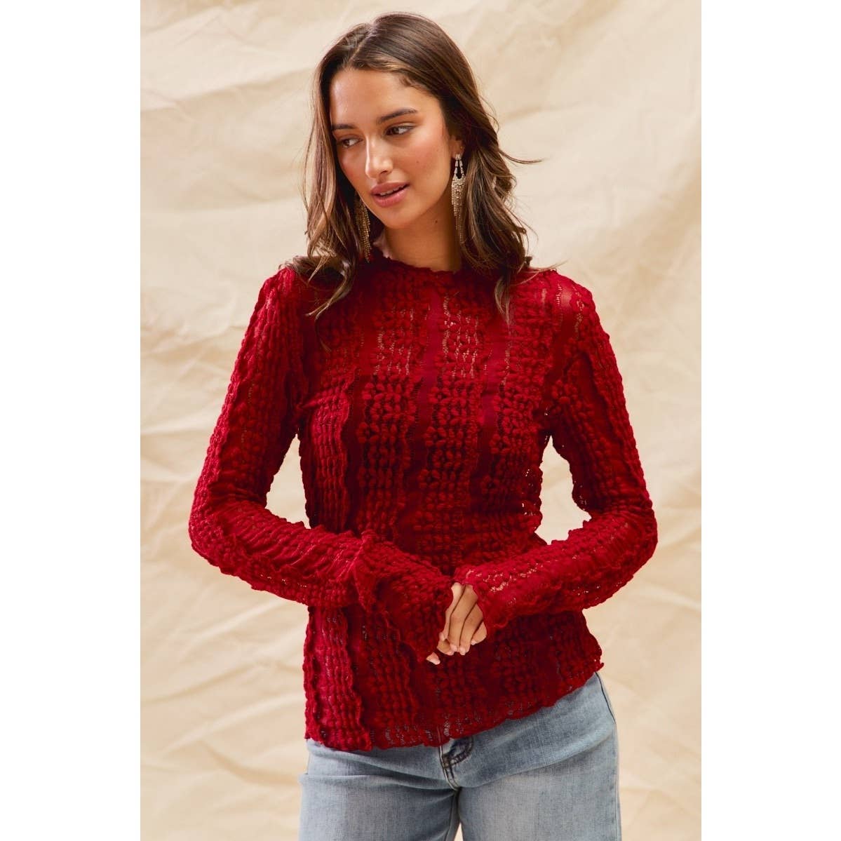 Stretched Sheer Lace Tops