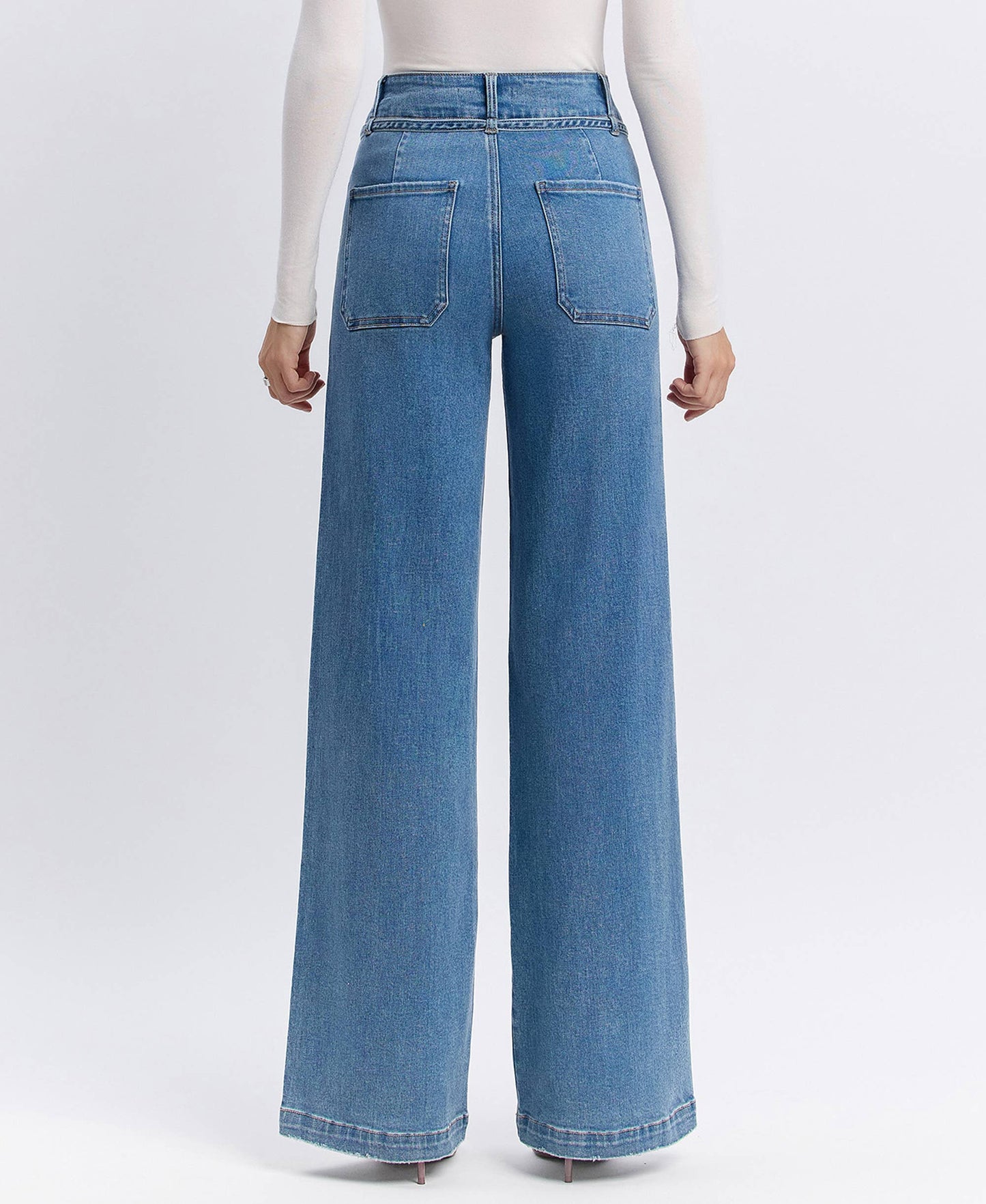 SUPER HIGH RISE TIE WAISTBAND WIDE LEG JEANS -Olivia