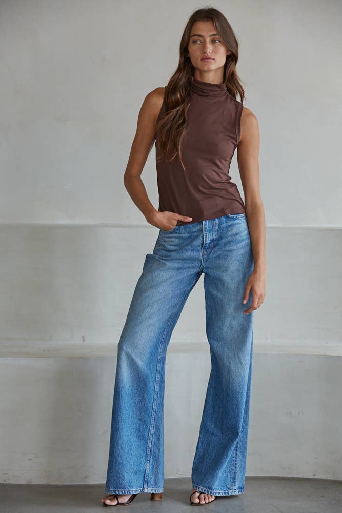 Knit Jersey Turtle Neck Sleeveless Top